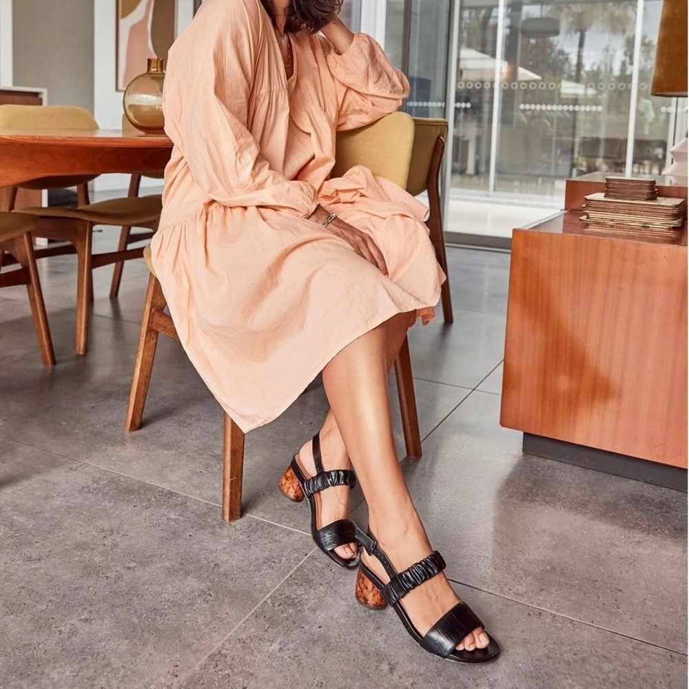 FRANKIE4 Mollie Sandals Croc Embossed‎ Ruched Tortoise Heel Black 11
